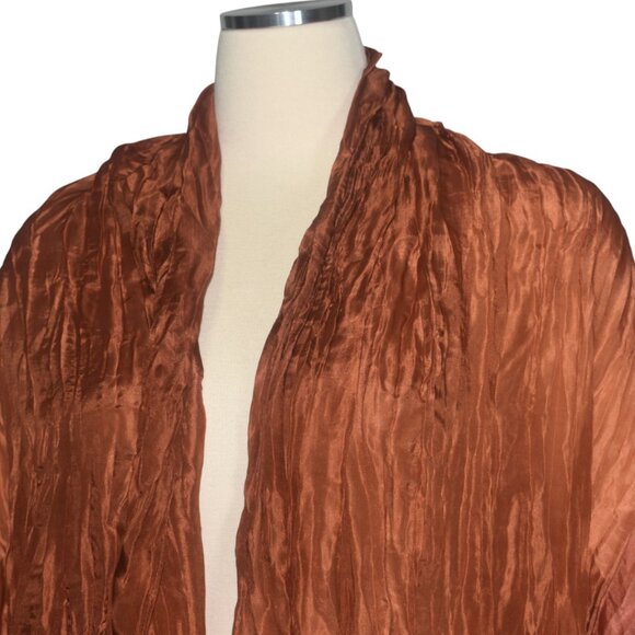 Eileen Fisher Crinkle Ombre Silk Scarf Wrap Rust Brown Pink - Picture 2 of 6